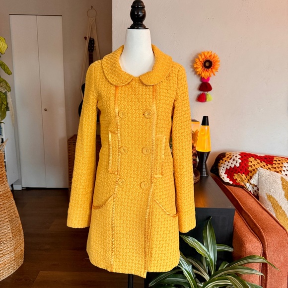 Matix Jackets & Blazers - Mustard Yellow Double-Breasted Retro Pea Coat with Peter Pan Collar